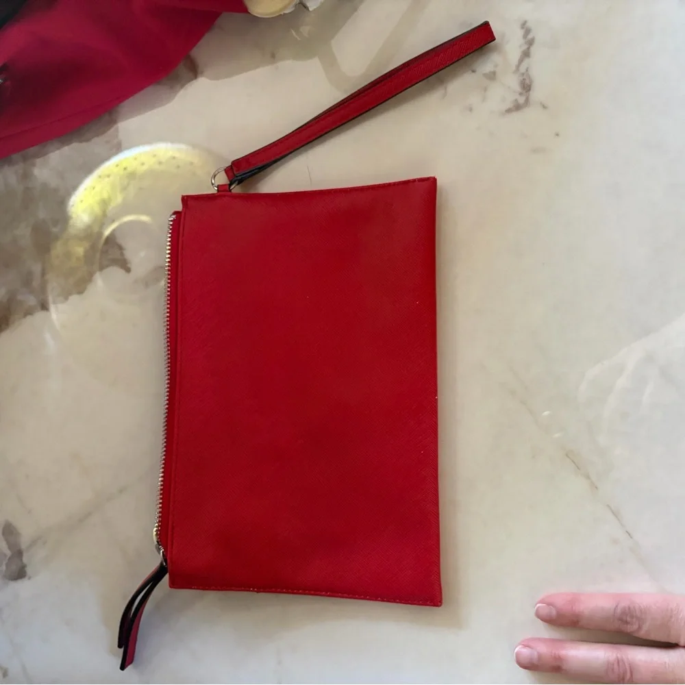 GUESS Red Embossed Wristlet Clutch with Gold Charm - Picture 3 of 3